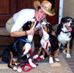 entlebucher breeder, anita crouse, stud dog owner of Entlebucher Mountain Dogs with her two stud dogs bluto and bronco
